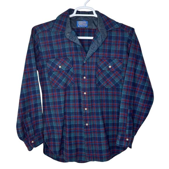 Vintage‎ Pendleton Woolen Mills Men's Medium Flannel Button Up Plaid USA Made - Picture 1 of 4